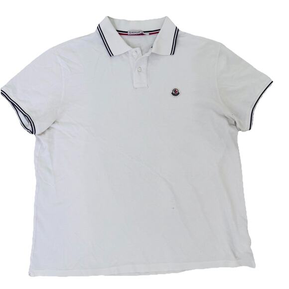 MONCLER WHITE PIQUE LOGO POLO SHIRT MENS XXL THRASHED - Picture 1 of 12